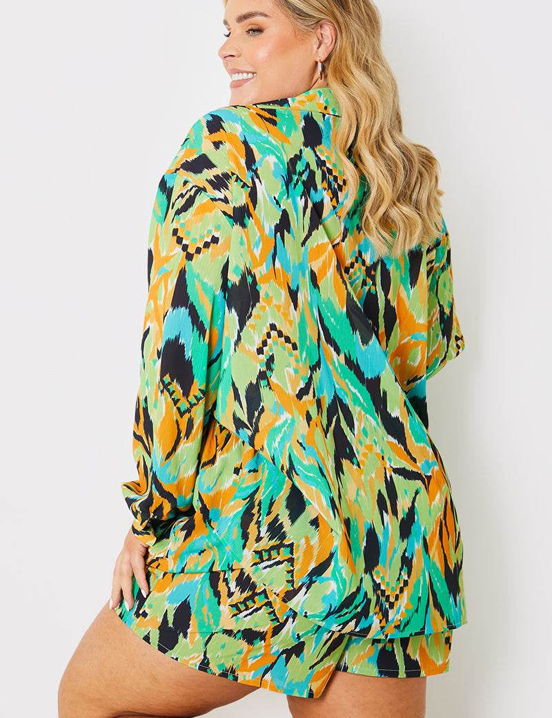 Abstract Printed Button Up Co-Ord Beach Shirt - InTheStyle