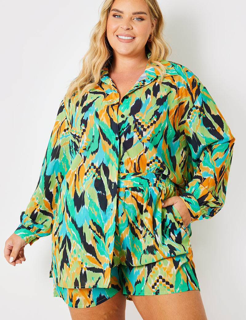 Abstract Print Tie Waist Co-Ord Beach Short - InTheStyle