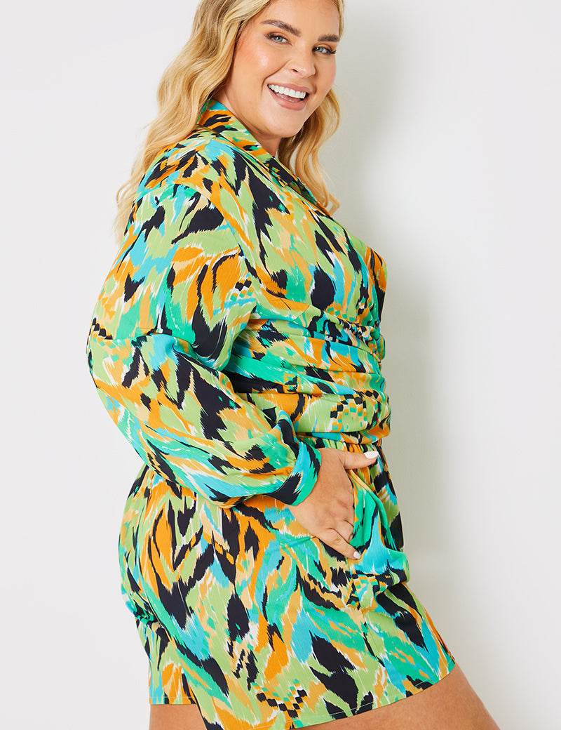 Abstract Print Tie Waist Co-Ord Beach Short - InTheStyle