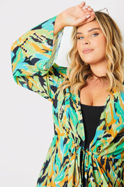 Abstract Print Tie Front Beach Kimono - InTheStyle