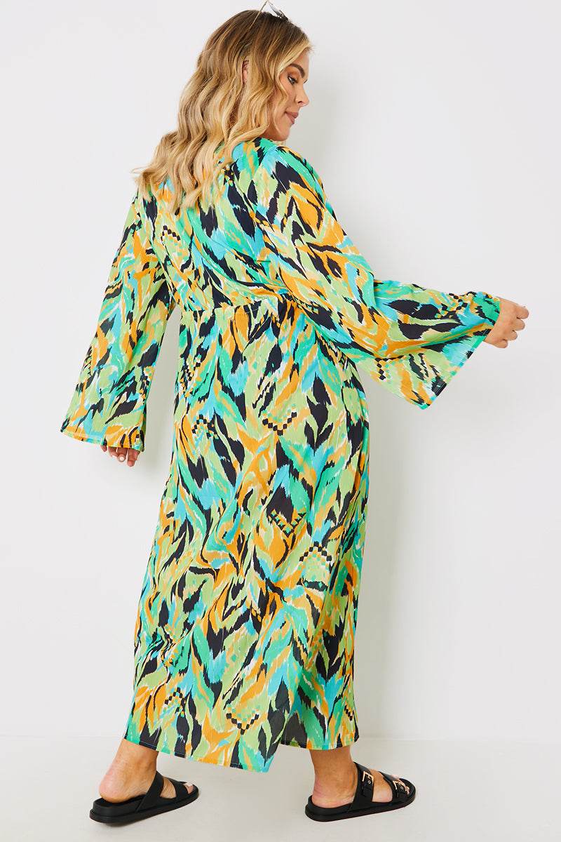 Abstract Print Tie Front Beach Kimono - InTheStyle