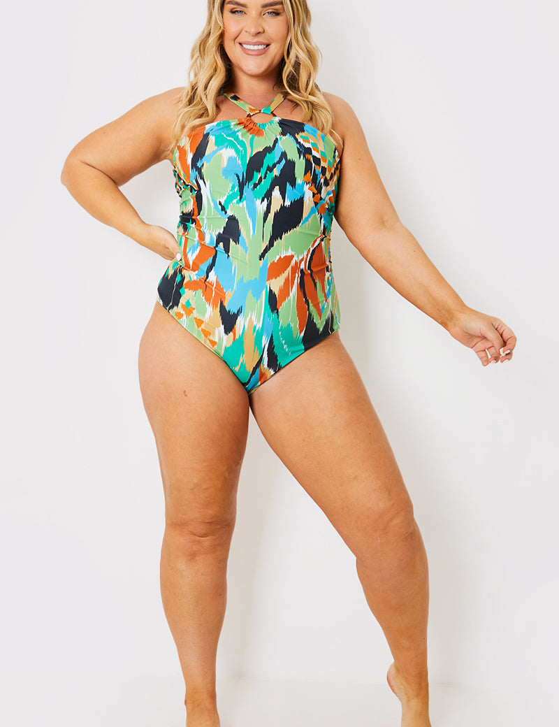 Control Ring Detail Halter Swimsuit