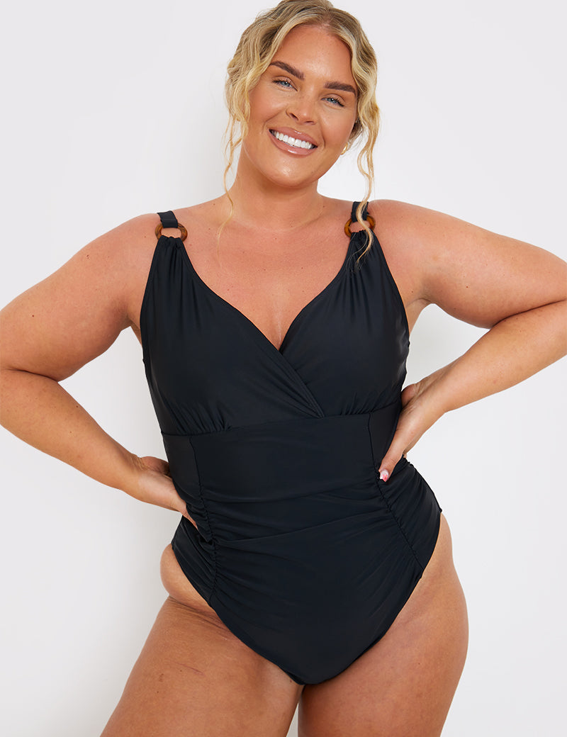 Control Ring Detail Ruched Swimsuit