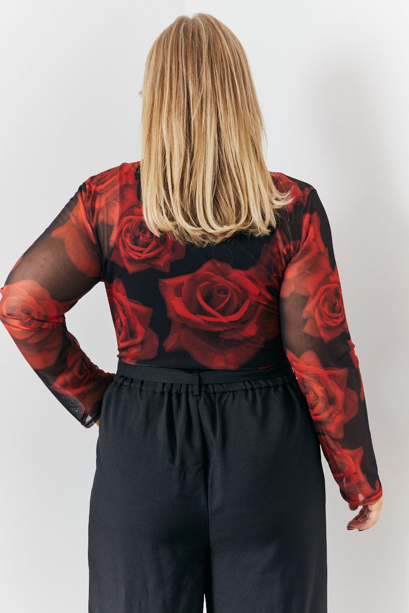 Mesh Printed Long Sleeve Top