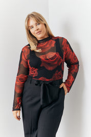 Mesh Printed Long Sleeve Top