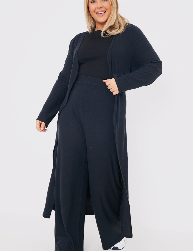 Rib Tie Waist Longline Cardigan