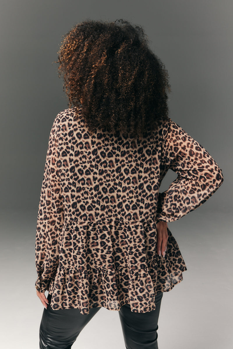 Pussybow Tiered Animal Print Blouse