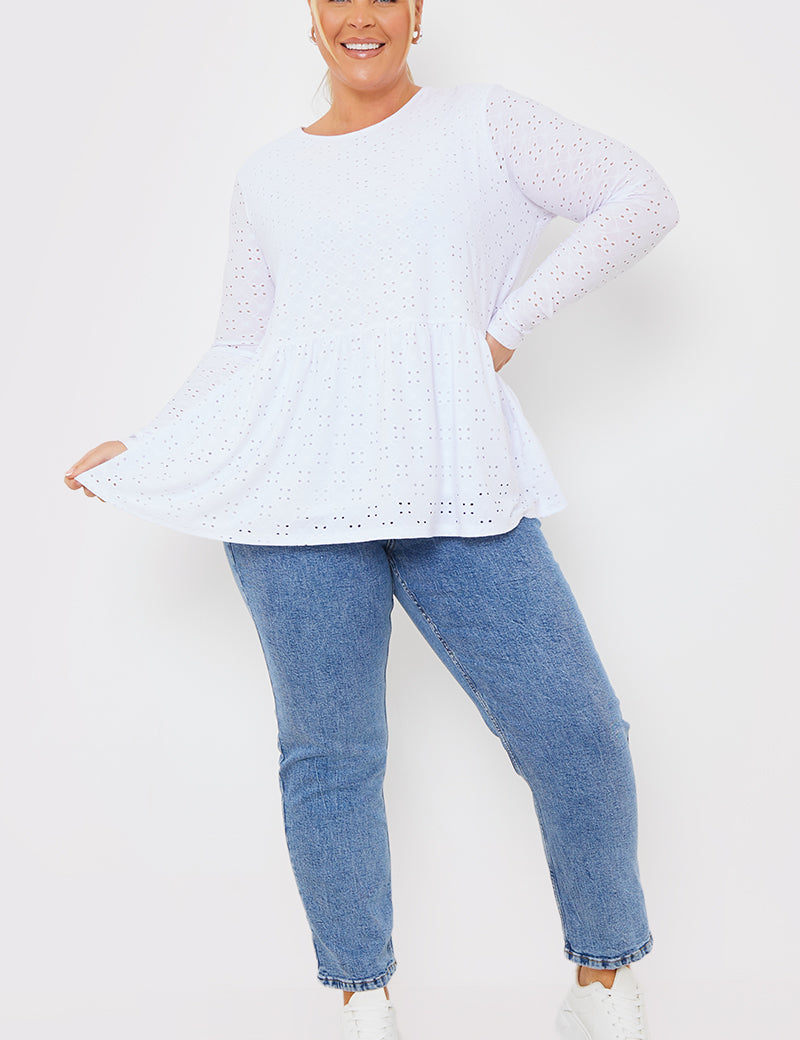 Crew Neck Long Sleeve Smock Top 