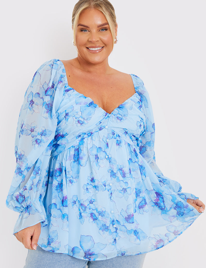 FLORAL RUCHED BUST SMOCK TOP