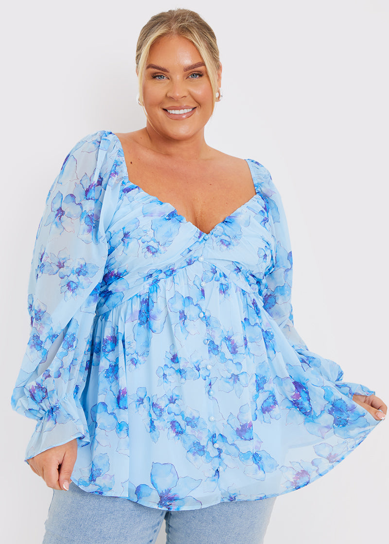 FLORAL RUCHED BUST SMOCK TOP