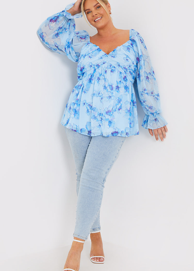 FLORAL RUCHED BUST SMOCK TOP