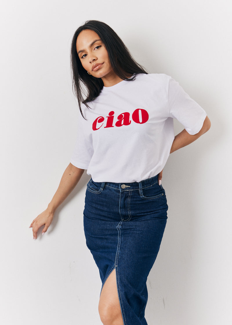 White Ciao Slogan T-Shirt