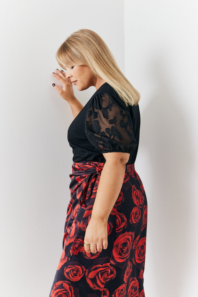 Jacquard Puff Sleeve Top