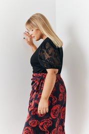 Jacquard Puff Sleeve Top