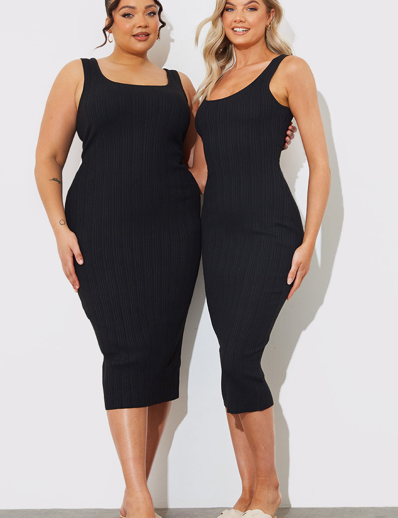 Recycled Ribbed Scoop Neck Midi Dress