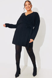 Cable Knit Belted Wrap Dress