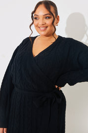 Cable Knit Belted Wrap Dress