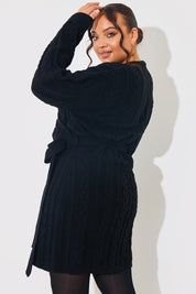 Cable Knit Belted Wrap Dress
