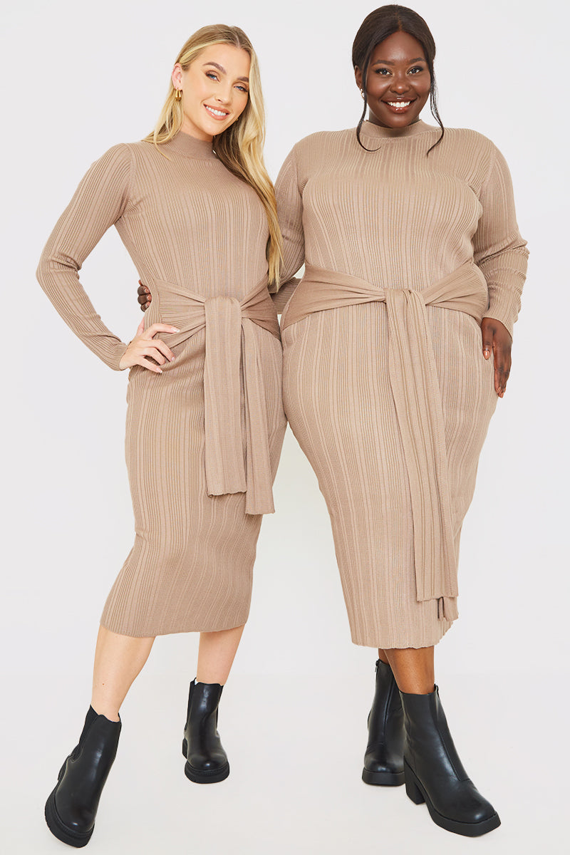 Belted Rib Knitted Midi Dress