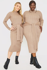 Belted Rib Knitted Midi Dress