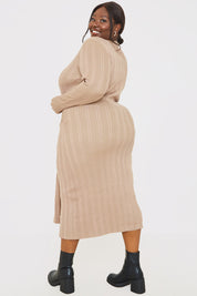 Belted Rib Knitted Midi Dress