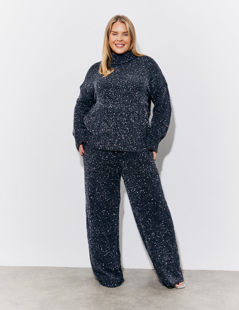 Black Lurex Chenille Roll Neck Co-Ord Jumper