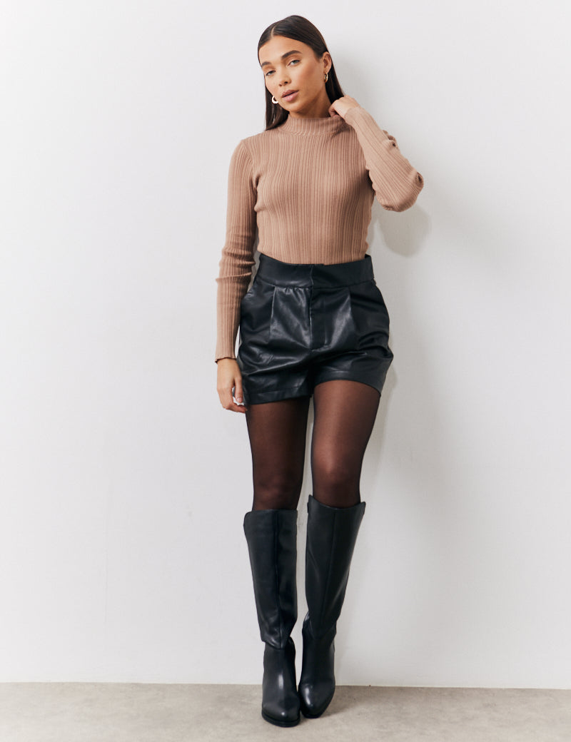High Neck Variegated Rib Knit Bodysuit