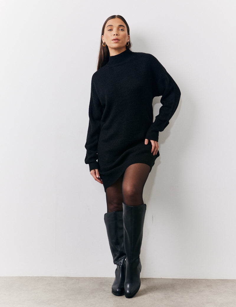 High Neck Knitted Jumper Dress