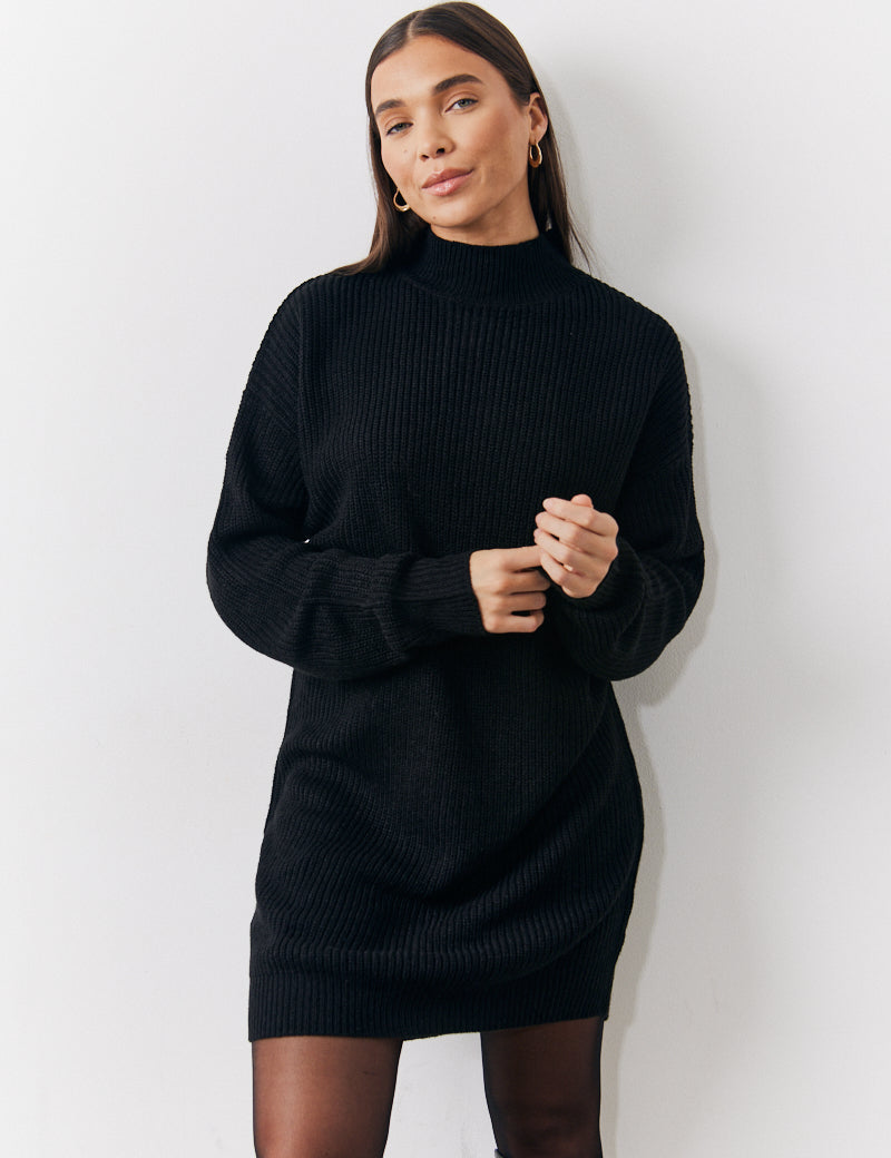 High Neck Knitted Jumper Dress