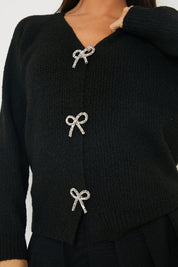 Bow Detail Button Up Knit Cardigan