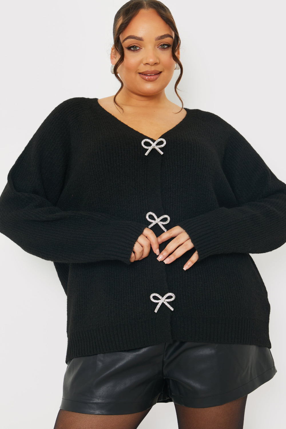 Bow Detail Button Up Knit Cardigan