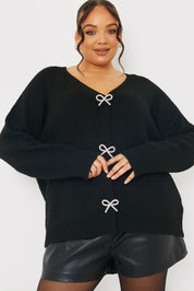 Bow Detail Button Up Knit Cardigan