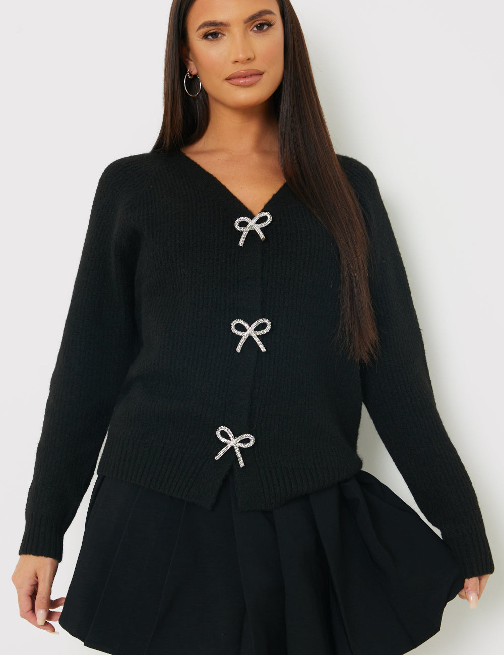 Bow Detail Button Up Knit Cardigan