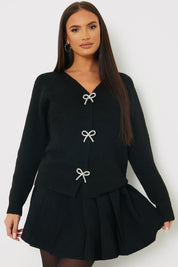 Bow Detail Button Up Knit Cardigan