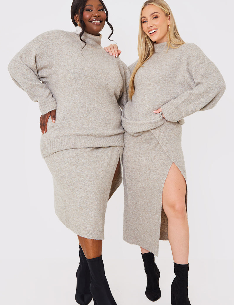 High Neck Jumper With Rib Hem Co Ord