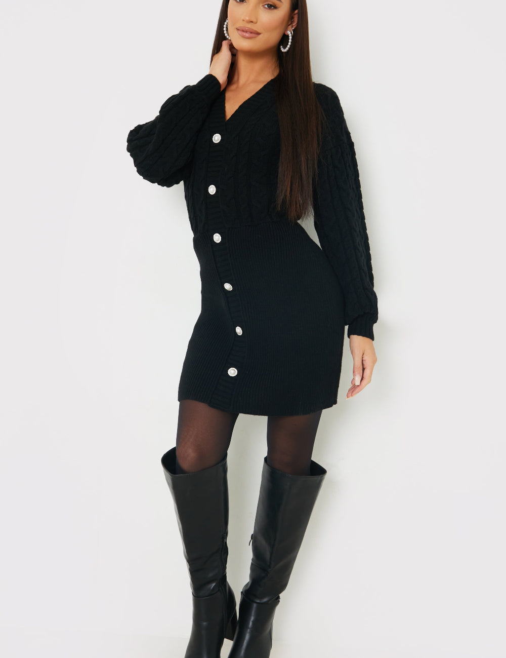 Button Up Knit Mini Dress