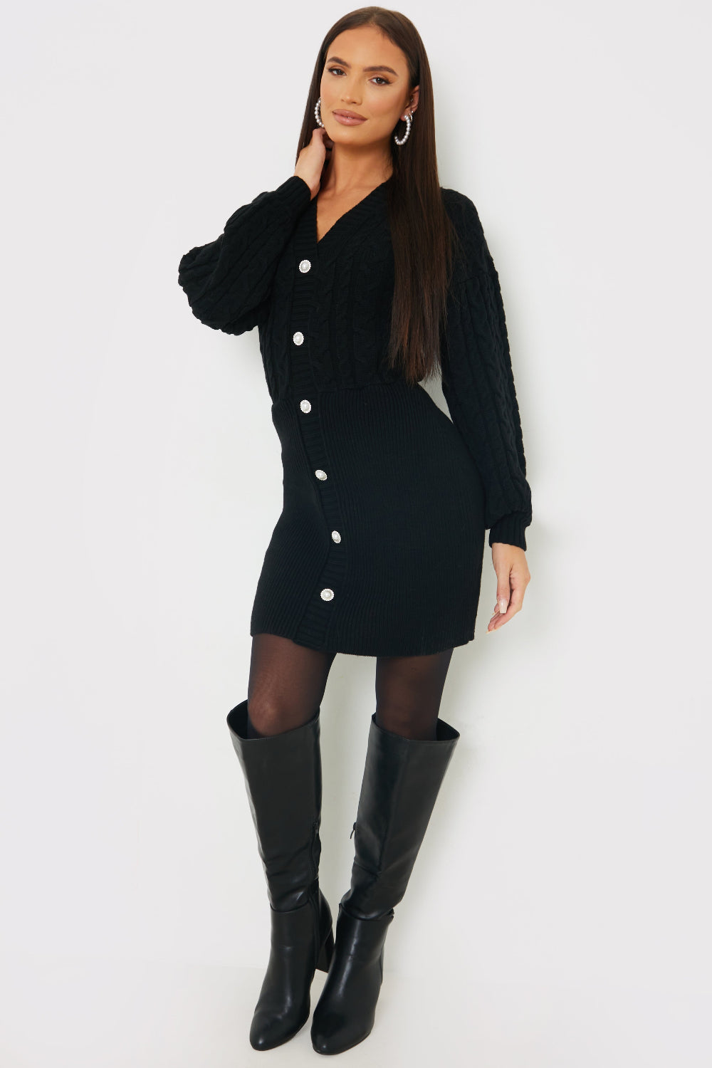 Button Up Knit Mini Dress