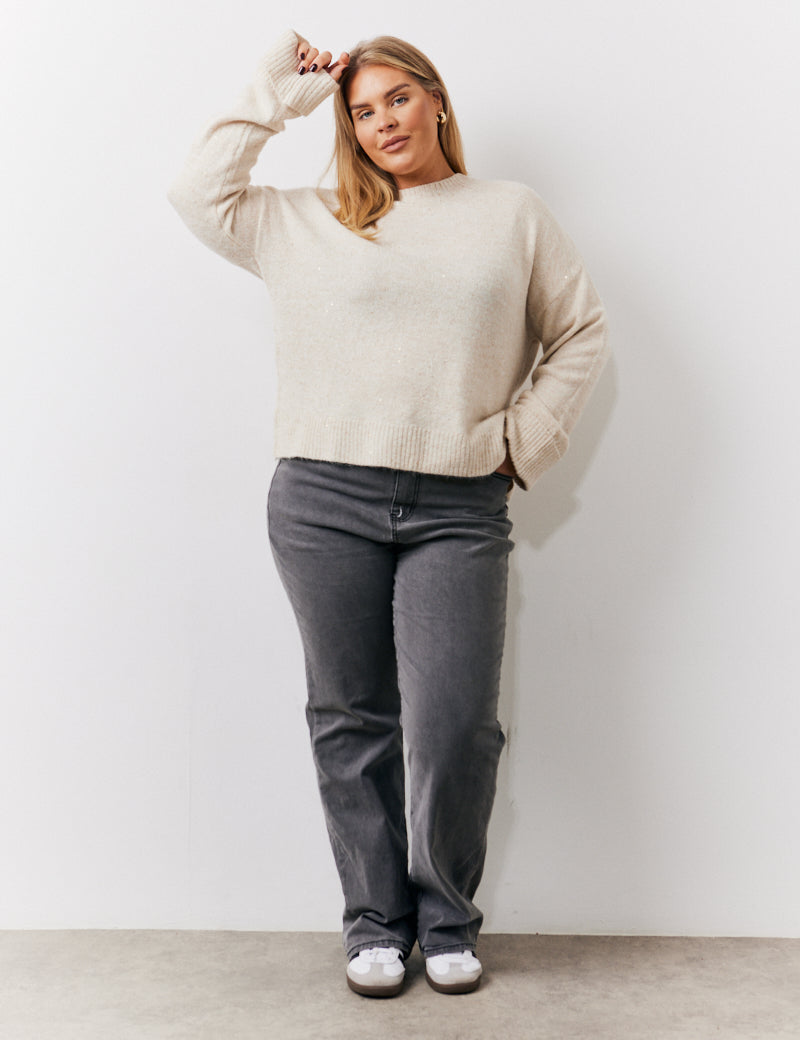Sequin Marl Roll Cuff Jumper