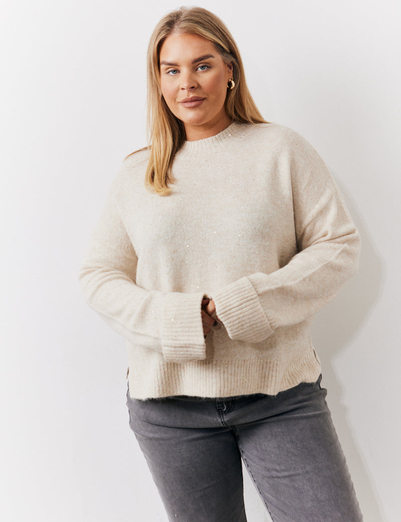 Sequin Marl Roll Cuff Jumper