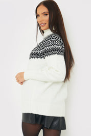 Fairisle Roll Neck Longline Knit Jumper