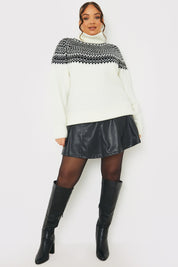 Fairisle Roll Neck Longline Knit Jumper