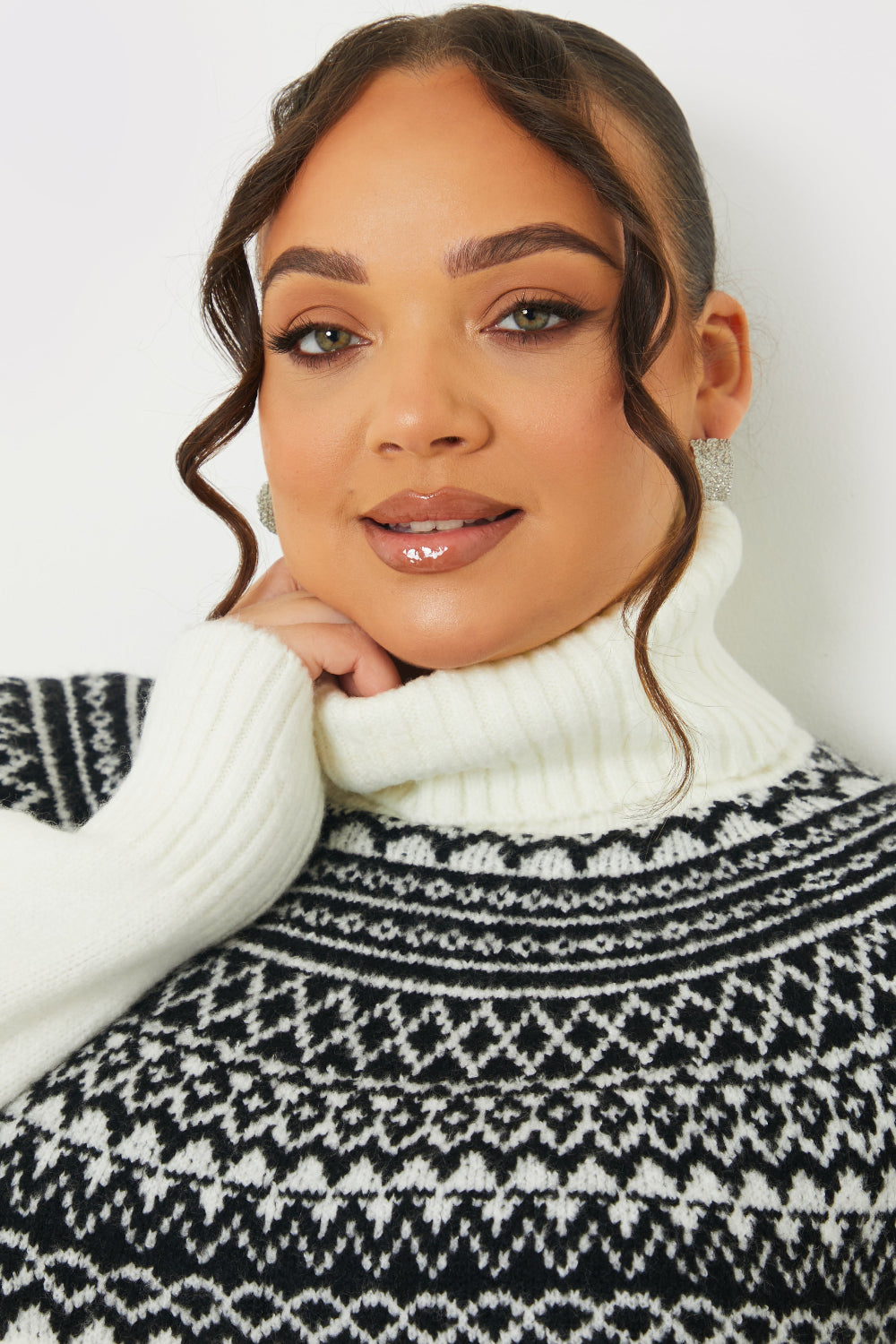 Fairisle Roll Neck Longline Knit Jumper