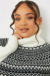 Fairisle Roll Neck Longline Knit Jumper