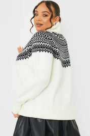 Fairisle Roll Neck Longline Knit Jumper