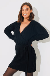 Cable Knit Belted Wrap Dress