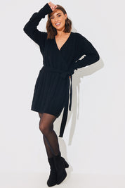 Cable Knit Belted Wrap Dress
