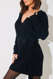 Cable Knit Belted Wrap Dress
