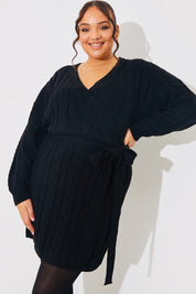 Cable Knit Belted Wrap Dress