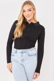 Polo Button Detail Rib Top
