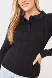 Polo Button Detail Rib Top